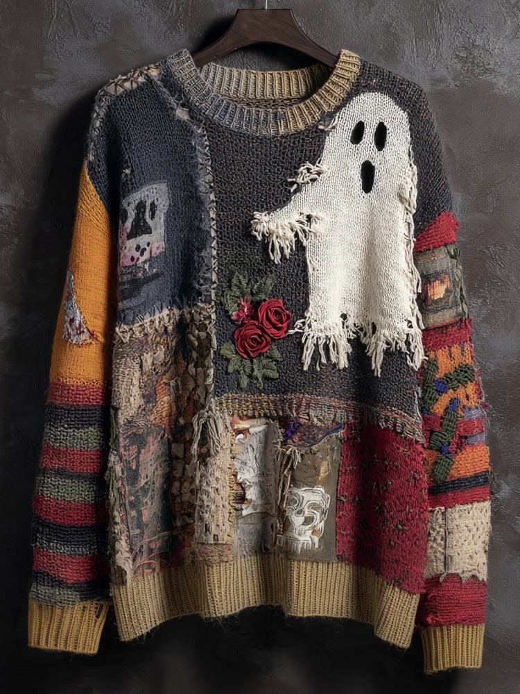 Digital Women's Printed Wear Round Neck Loose Feel Soft Sweater