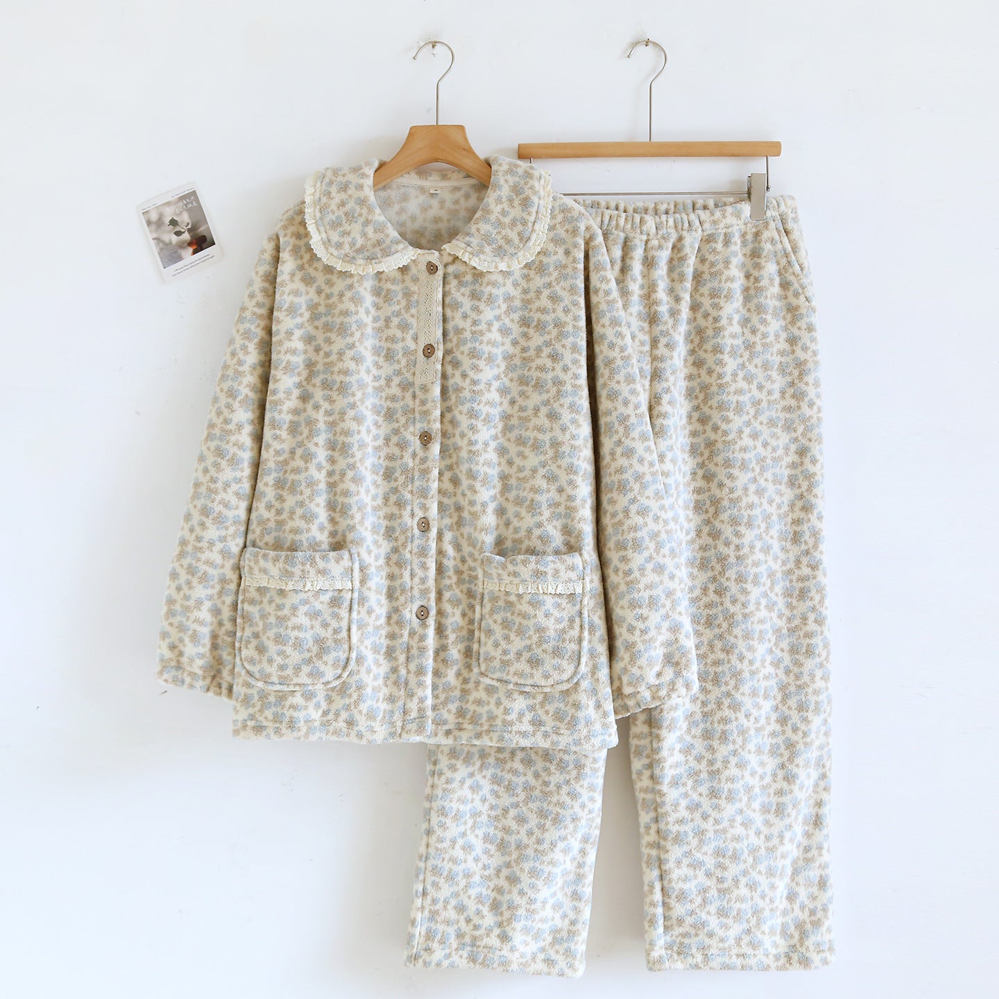 Lace Jacquard Sweet Cute Coral Fleece Pajamas Autumn And Winter Warm Loungewear