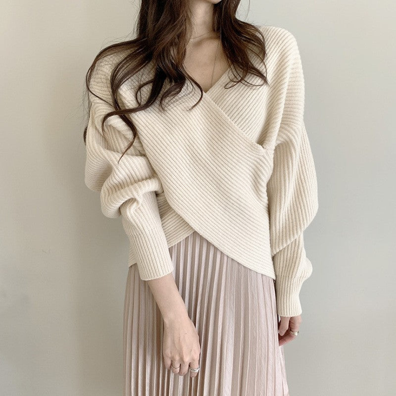 British Style Loose Long Sleeve Polyester Knitted Sweater Striped