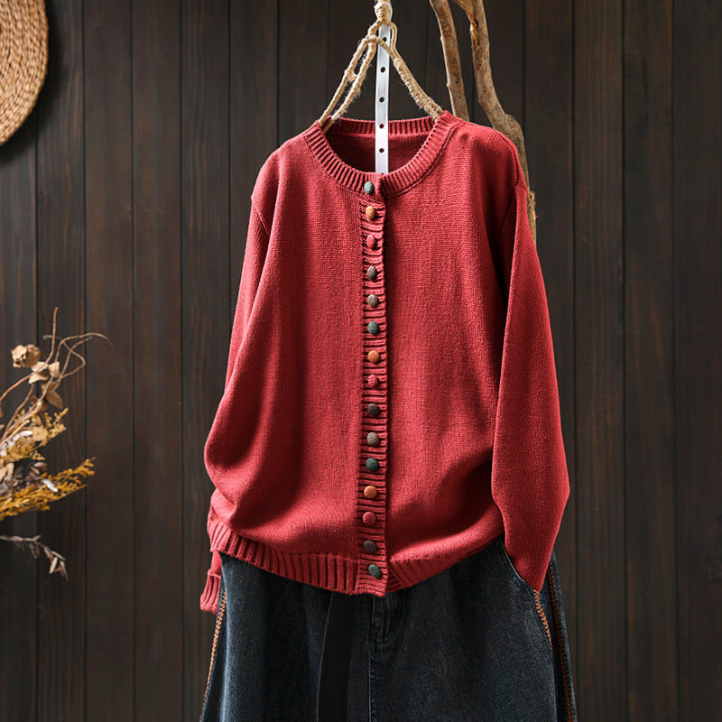 Women's Colorful Button Cotton Sweater Cardigan Loose-fitting Slimming Coat