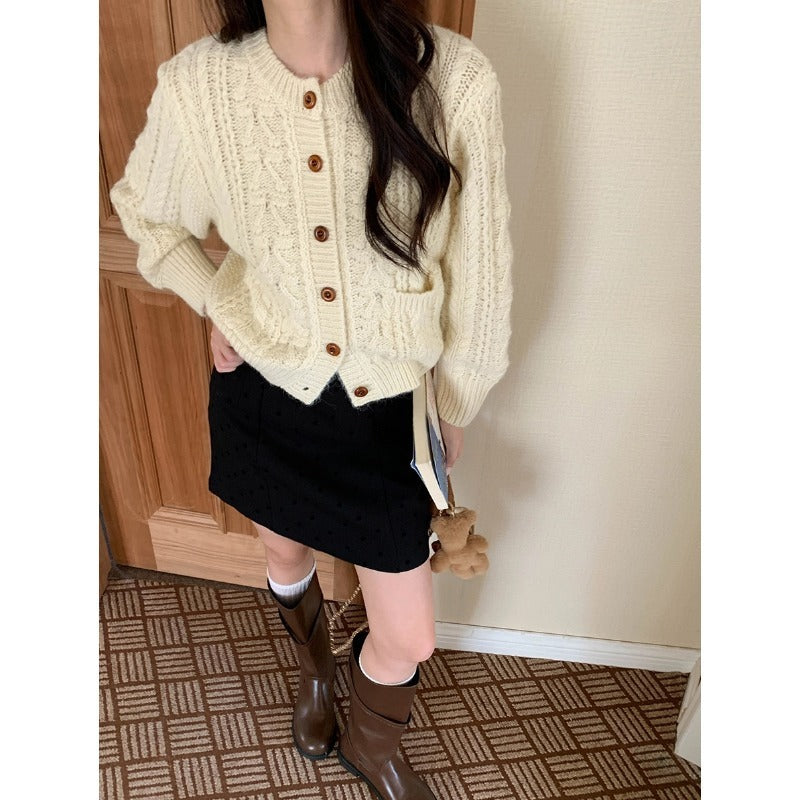 Korean Style Idle Style Thick Needle Twisted Texture Knitted Cardigan Sweater