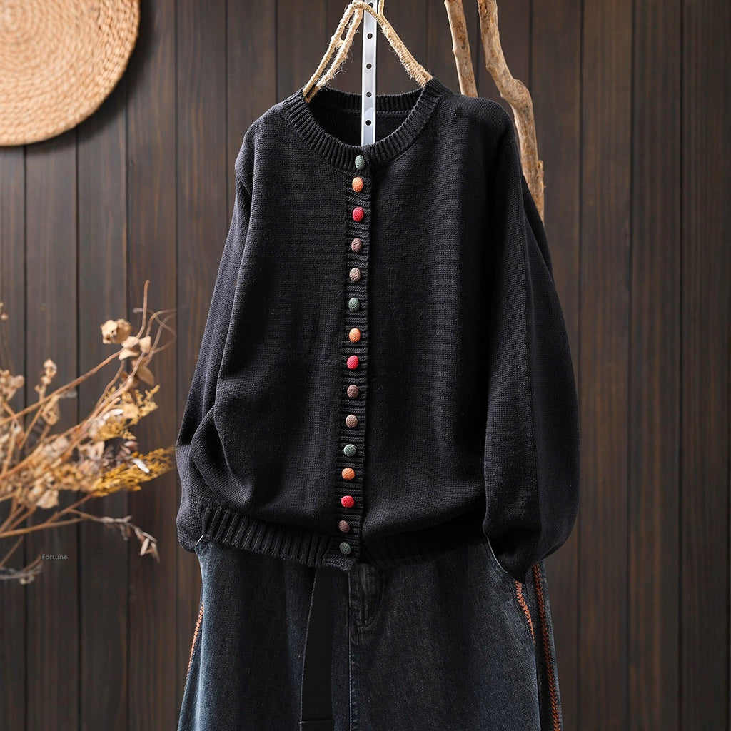 Women's Colorful Button Cotton Sweater Cardigan Loose-fitting Slimming Coat