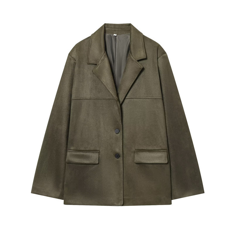 Women's Solid Color Suede Effect Suit Jacket Shorts