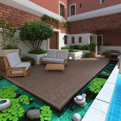 Plastic Interlocking Deck Tiles,44 Pack Patio Deck Tiles,12x12 Square Waterproof Outdoor All Weather Use, Outdoor And Indoor Patio Decking Tiles For Poolside Balcony Backyard, Red Brown