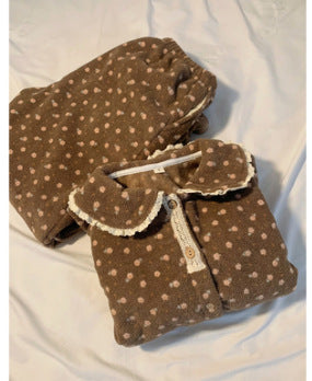 Lace Jacquard Sweet Cute Coral Fleece Pajamas Autumn And Winter Warm Loungewear