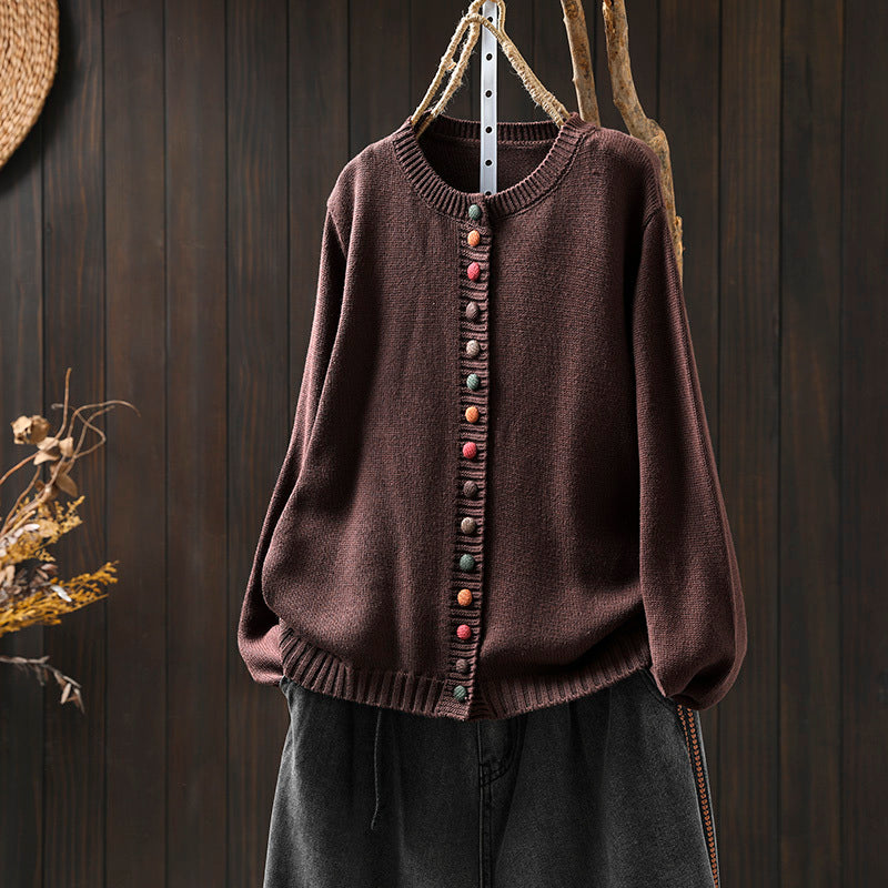 Women's Colorful Button Cotton Sweater Cardigan Loose-fitting Slimming Coat