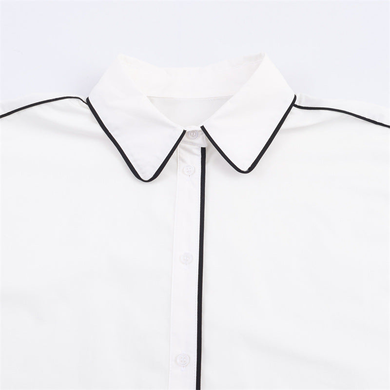 Simple Contrast Color Trim Poplin Shirt